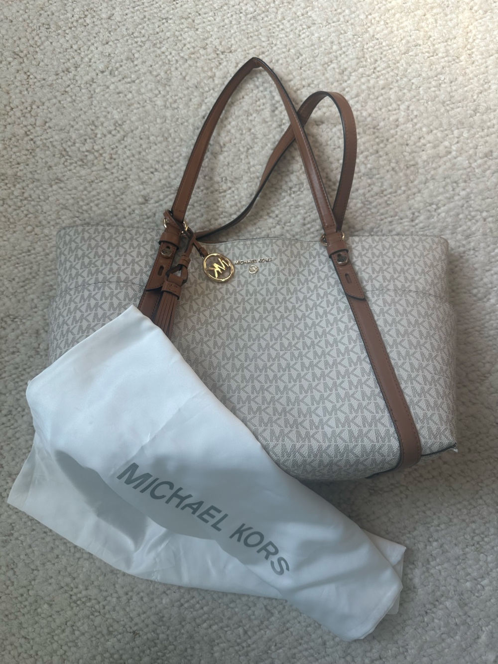 Michael Kors Beige Canvas Tote with Brown Leather Trim